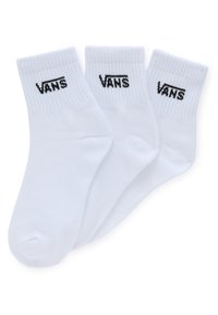 Hvide crew-sokker med ribbede manchetter, med et sort "VANS" logo trykt på fronten. Sæt med tre par. Blødt bomuldsblandingsmateriale.