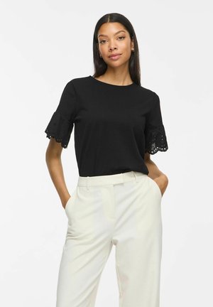 VILA, SHORT SLEEVED TOP VISUMMER ROUND NECK - T-shirts print - black