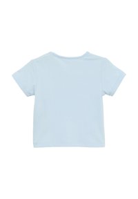 Helles blaues T-Shirt mit kurzen Ärmeln, aus weicher Baumwolle, mit rundem Ausschnitt und sauberen Nähten an den Kanten. Keine Muster oder Akzente sichtbar.