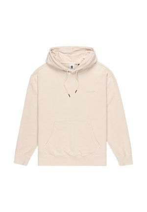 Felpa color beige realizzata in tessuto morbido, caratterizzata da una grande tasca frontale, cappuccio con cordino e polsini e orlo a costine. Design minimalista senza stampati.