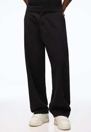 Bershka LINEN SUPER BAGGY - Hlače - black