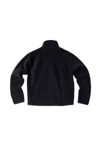 Schwarzer Fleecepullover mit hohem Kragen, einer strukturierten Oberfläche, langen Ärmeln und schlichtem Design ohne sichtbare Logos oder Muster.