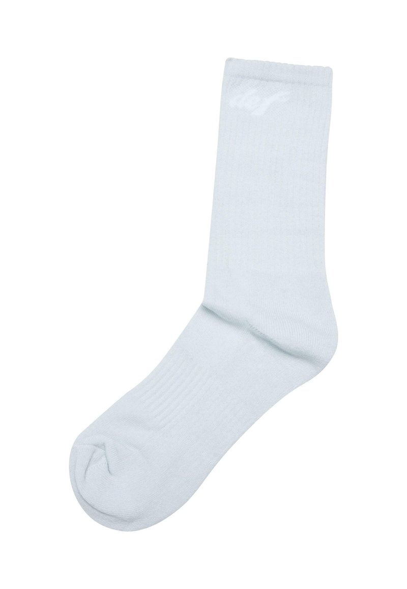 Lysblå bomulds crew socks med ribbet tekstur, rund tå og logo detalje. Designet til komfort og daglig brug.
