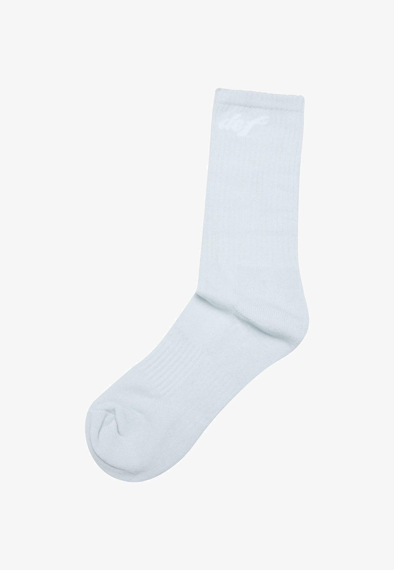 Lysblå bomulds crew socks med ribbet tekstur, rund tå og logo detalje. Designet til komfort og daglig brug.
