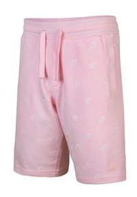 Rosa Baumwollshorts mit weißen Eiscremecone-Mustern, elastischem Taillenbund und Kordelzug. Verfügt über Seitentaschen und ein Markenlabel.