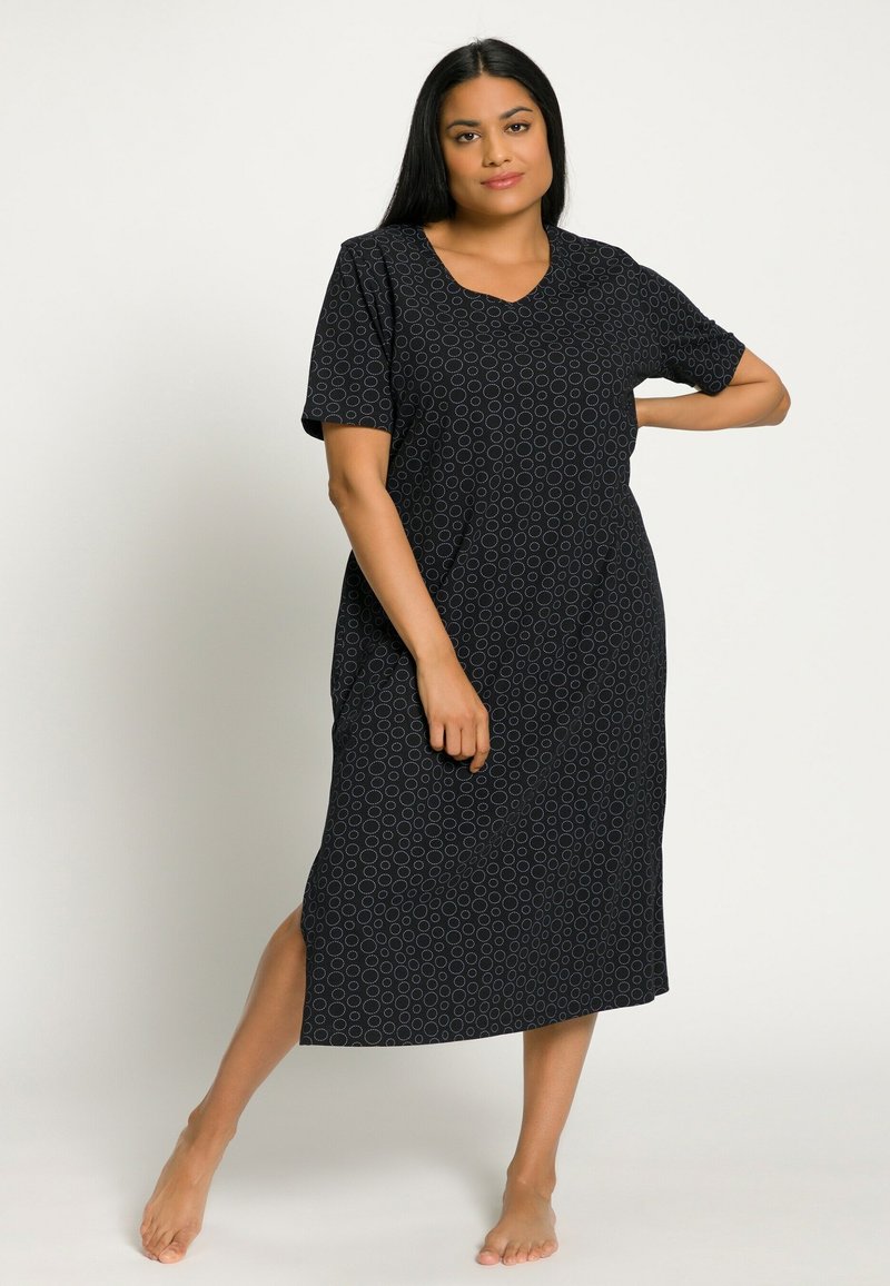 Ulla Popken Haut De Pyjama Femme Imprimé Chevaux Allover - Doux 100% Coton, Marine, Taille 52