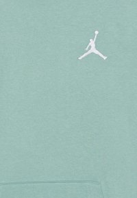 Sweatshirt vert menthe en tissu doux, présentant un logo Jumpman brodé en blanc. Inclut une poche kangourou et des détails de couture texturée.
