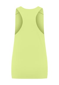 Limegroene mouwloze sporttanktop met een gladde textuur, brede armsgaten en een ronde halslijn. Geen zichtbare logo's of patronen.