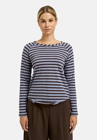 Langarmshirt in blau-braunen Streifen, mit weitem, rundem Ausschnitt und entspannter Passform aus weichem, strukturiertem Stoff.