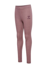 Lila leggings gemaakt van rekbaar materiaal met een zachte textuur. Heeft een logo op de dij en een hoge, elastische tailleband.