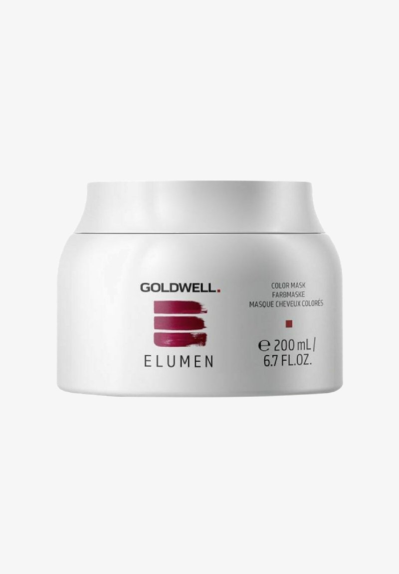 Goldwell Elumen Color Mask in een 200 ml witte ronde pot met een gladde textuur, met een kastanjebruin etiket met een penseelstreekontwerp.