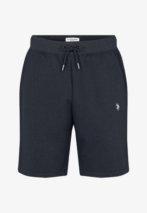 Marineblauwe katoenen shorts met een elastische tailleband, verstelbare trekkoord, zijzakken en geborduurd logo op het linkerbeen.