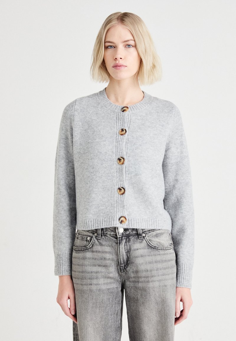 Vero Moda VMBOOM NECK BUTTON CARDIGAN  - Cardigan - light grey melange