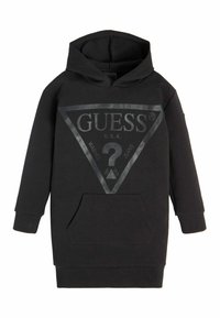 Svart hooded sweatshirt med framficka, med en stor triangelgrafik i en mörkare nyans. Tillverkad av mjukt tyg, långa ärmar.