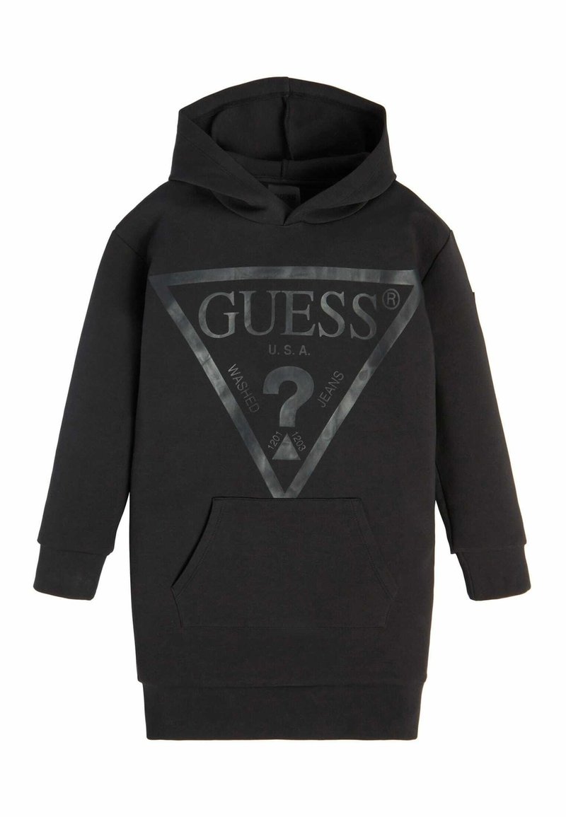 Svart hooded sweatshirt med framficka, med en stor triangelgrafik i en mörkare nyans. Tillverkad av mjukt tyg, långa ärmar.