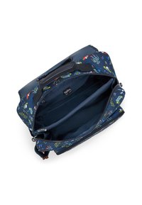 Marineblaue Tasche mit einem Roboter-Design. Ausgestattet mit zwei Reißverschlussfächern, einer weichen Textur und schwarzen Stoffgriffen für einfaches Tragen.