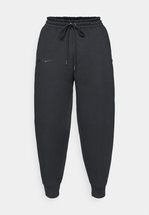 Calças de fato pretas feitas de uma mistura de algodão, com uma cintura elástica ajustável, punhos estreitos e um logótipo discreto na parte da frente.