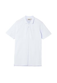 Koszulka polo z krótkim rękawem w jasno niebieskim kolorze, wykonana z bawełny, z trzema guzikami na przodzie, miękką teksturą i subtelnym haftem logo marki na piersi.