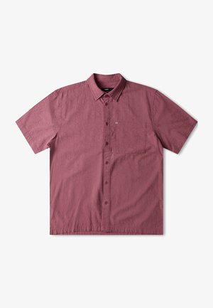 Korte mouwen button-up shirt in dieproze, met een textuur patroon. Beschikt over een standaard kraag, een borstzak en een knoopsluiting aan de voorkant.