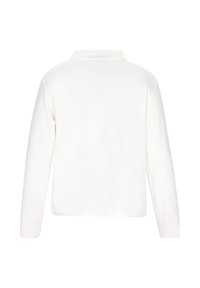 Langärmlige Bluse mit Kragen in reinem Weiß. Glatte Textur mit lässiger Passform. Minimalistisches Design, keine sichtbaren Logos oder Muster.