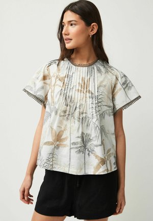 Next SHORT SLEEVE PLEAT FRONT - Blůza - ecru palm print