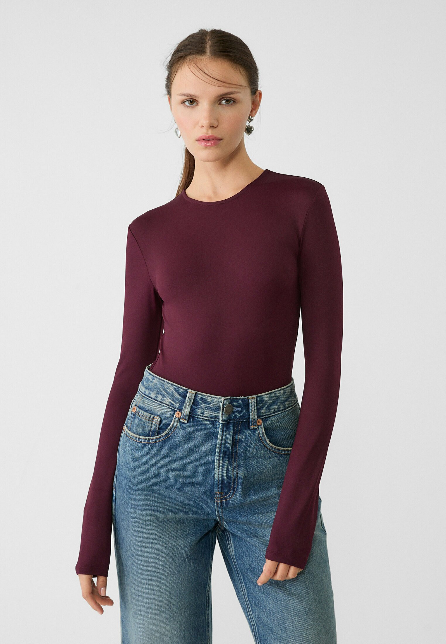 Top Tee-shirt Manches Longues One Step – Taille 38 – Bleu Marine Bordeaux Doré – Occasion Très Bon état
