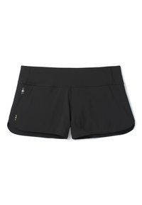 Mustat urheilushortsit, jotka on valmistettu kevyestä kankaasta. Ominaisuuksiin kuuluu tasainen vyötärö ja pieni logo vasemmalla etupuolella, sekä moniväriset raidat helmassa.