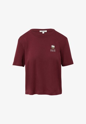 Burgundy T-shirt made of soft cotton with a round neckline. Features short sleeves and a cupcake graphic with the text "SWEET LIKE A CUPCAKE."