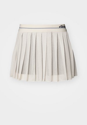 Falda plisada de color gris claro, elaborada con tejido perforado y cintura elástica con un logo. Diseñada para proporcionar transpirabilidad y comodidad.