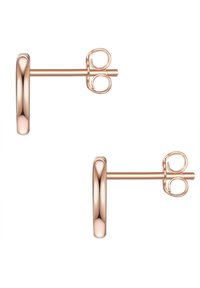 Nausnice od ružičastog zlata s poliranim finišem, koje imaju sigurnu zatvarajuću kopču i glatki, okrugli dizajn.