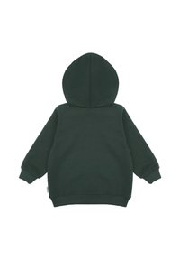 Ciemnozielona bluza z kapturem, z długimi rękawami, ściągaczami na mankietach i u dołu. Miękki, strukturalny materiał z prostym, bezszwowym tyłem.