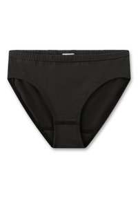 Schwarze Baumwoll-Hipster mit elastischem Bund und verstärkten Nähten an den Kanten sowie im Schrittbereich.