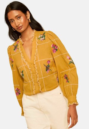 Love & Roses, FLORAL EMBROIDERED NOTCH NECK BLOUSE - Blouse - ochre yellow