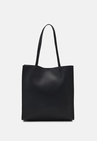 Sac fourre-tout en cuir noir avec surface texturée, design à ouverture supérieure et deux longues poignées. Aucun logo ni détail de quincaillerie visible.