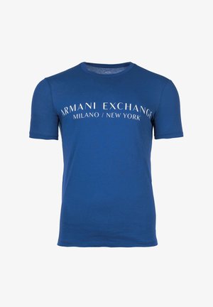 Armani Exchange SCHRIFTZUG RUNDHALS STRETCH - T-Shirt print - blau lapis blue