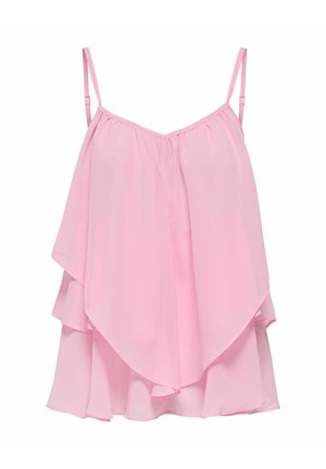 Ærmeløs rosa chiffon lagdelt camisole-top med justerbare tynde skulderstropper og en løs, luftig pasform.