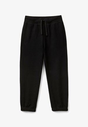 Schwarze Jogginghosen mit einem bequemen elastischen Bund und einem Kordelzug. Bündchen an den Knöcheln, aus weichem, dehnbarem Stoff.