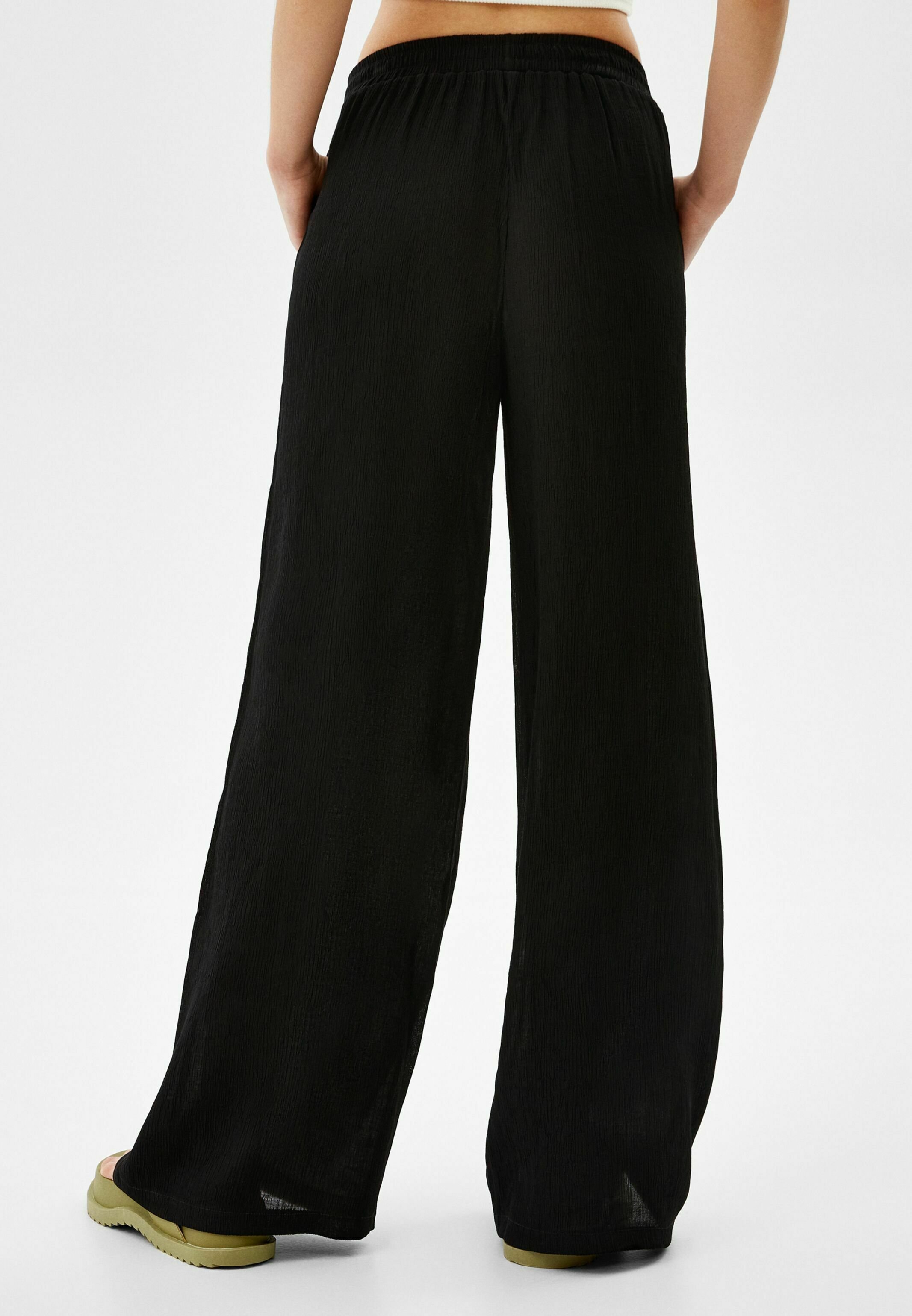 Bershka WIDE-LEG CREPE - Pantaloni - black/nero - Zalando