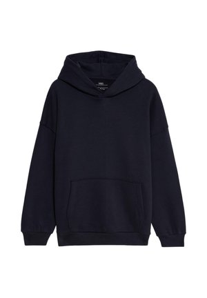 Mørkegrå hoodie og sweatpants sæt lavet af blødt stof. Har en lomme foran, afslappet pasform og ribbede manchetter. Matcher med lysegrå sneakers.