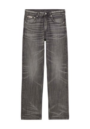 Straight-Leg dunkelgraue Jeans aus Denim mit ausgewaschenen Details, fünf Taschen, Knopf- und Reißverschluss sowie Calvin Klein-Logo auf der Münztasche.