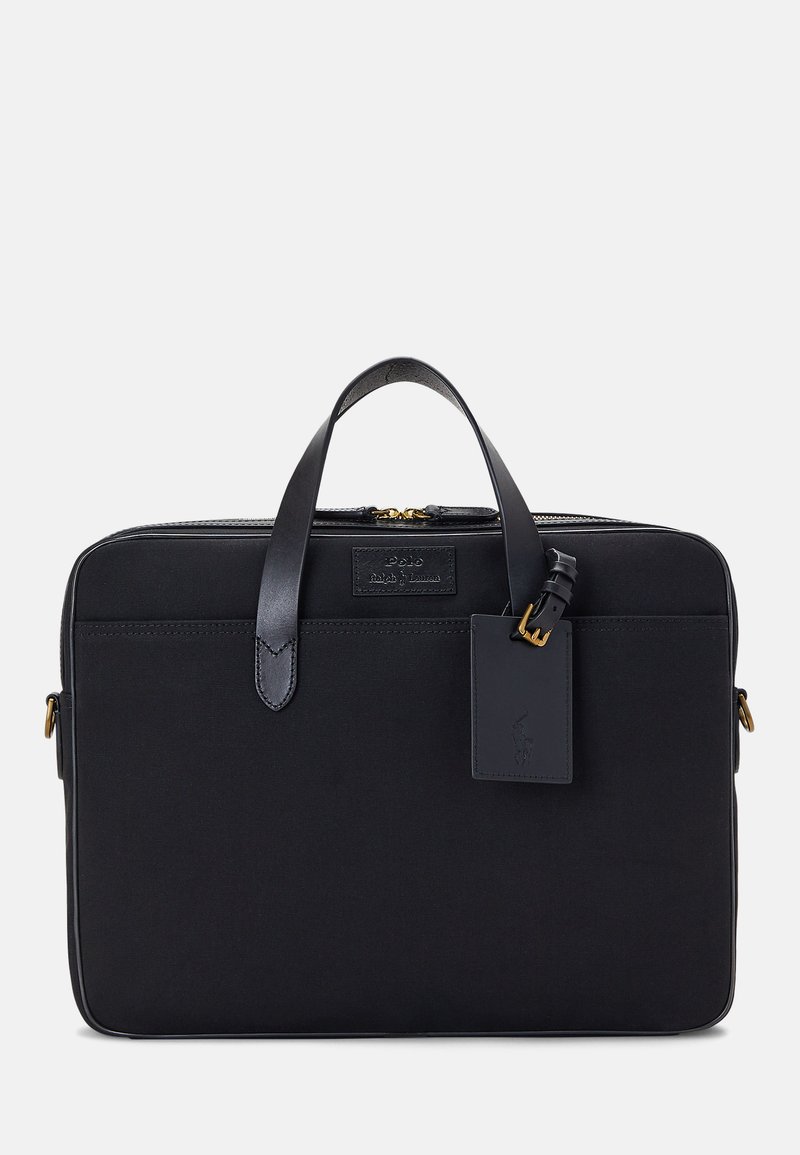 Polo Ralph Lauren LEATHER TRIM CANVAS BRIEFCASE - Laptop bag - black ...