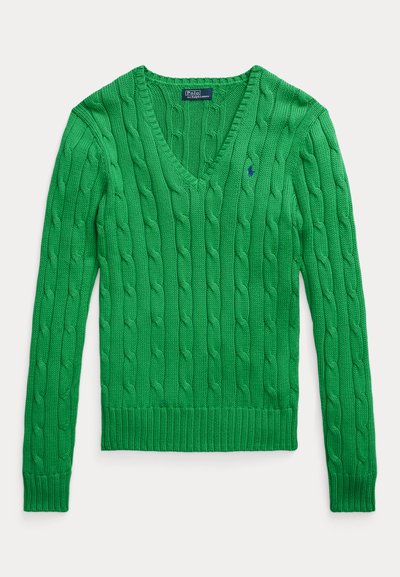 Polo Ralph Lauren CABLE-KNIT COTTON V-NECK SWEATER - Svetrík - preppy green