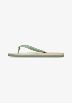 Green flip-flop sandal with a textured footbed and a flexible, single strap design. Light tan rubber sole for grip and comfort.