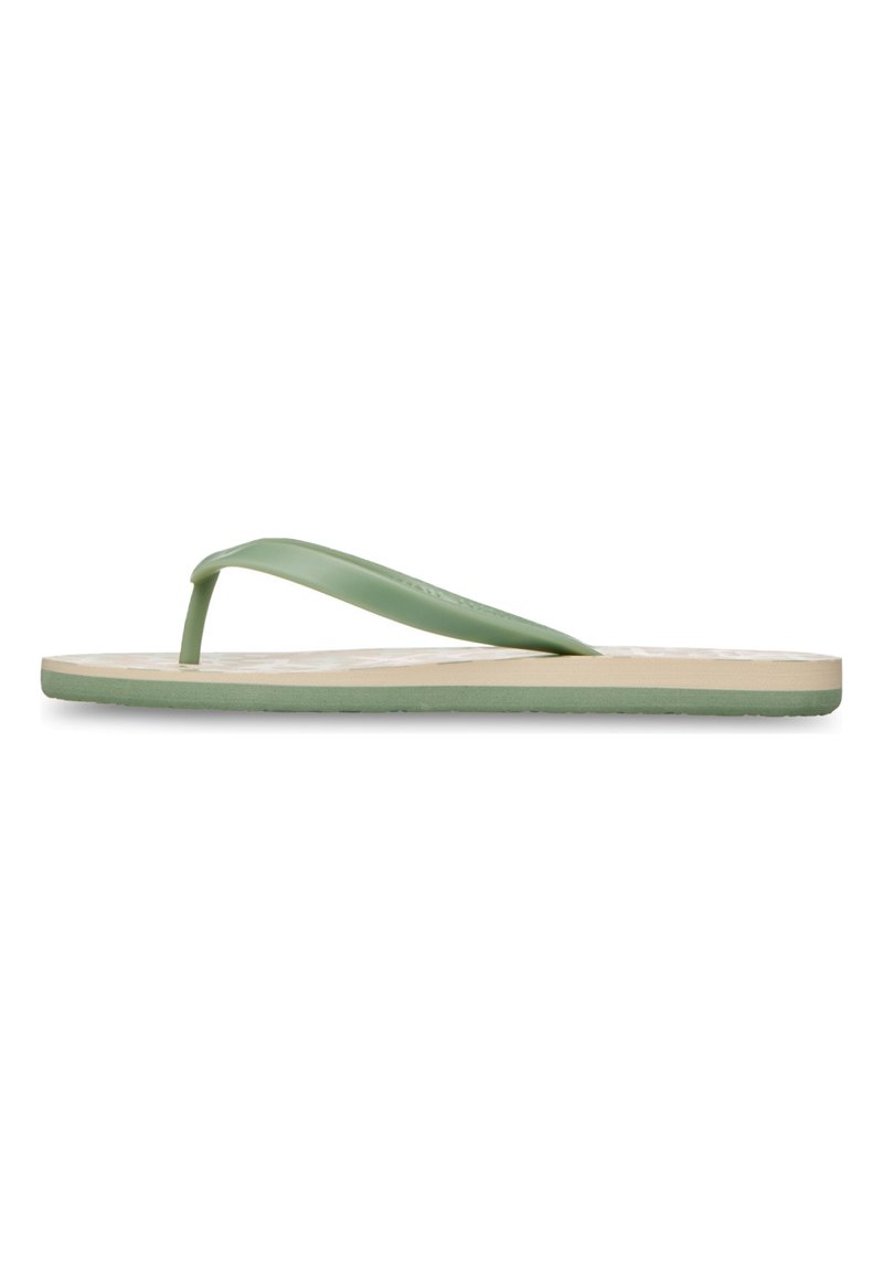 Green flip-flop sandal with a textured footbed and a flexible, single strap design. Light tan rubber sole for grip and comfort.