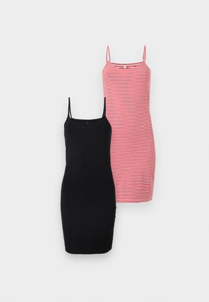 ONLY ONLKISS S/L STRAP DRESS 2-PACK CS JRS - Egyenes szabású ruha - black pack:tomato stripes w cloud dancer liy