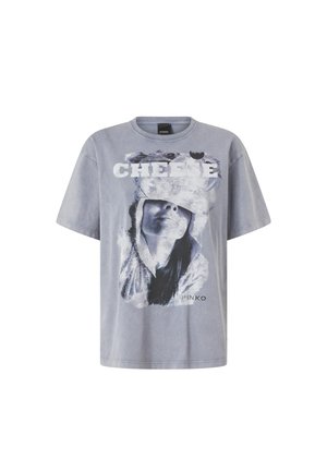 T-shirt en coton gris présentant un motif graphique d'un visage avec le texte "CHEESE", à manches courtes et coupe décontractée.