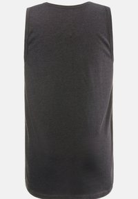 Dunkelgraues, ärmelloses Tanktop aus Baumwollmischung, mit einer glatten Textur und rundem Ausschnitt sowie einem abgerundeten Saum am unteren Rand.
