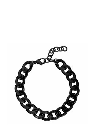 Schwarzes glänzendes klobiges Kettenarmband mit ovalen Gliedern und verstellbarem Verschluss.