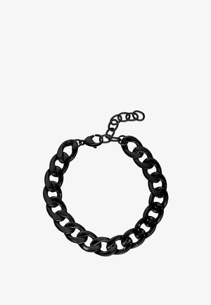Schwarzes glänzendes klobiges Kettenarmband mit ovalen Gliedern und verstellbarem Verschluss.