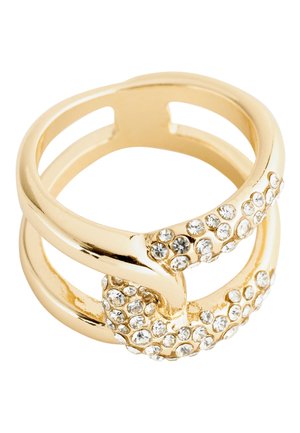 Bague croisée ton or avec deux bandes ouvertes ornées de strass clairs en grappes aux deux extrémités.